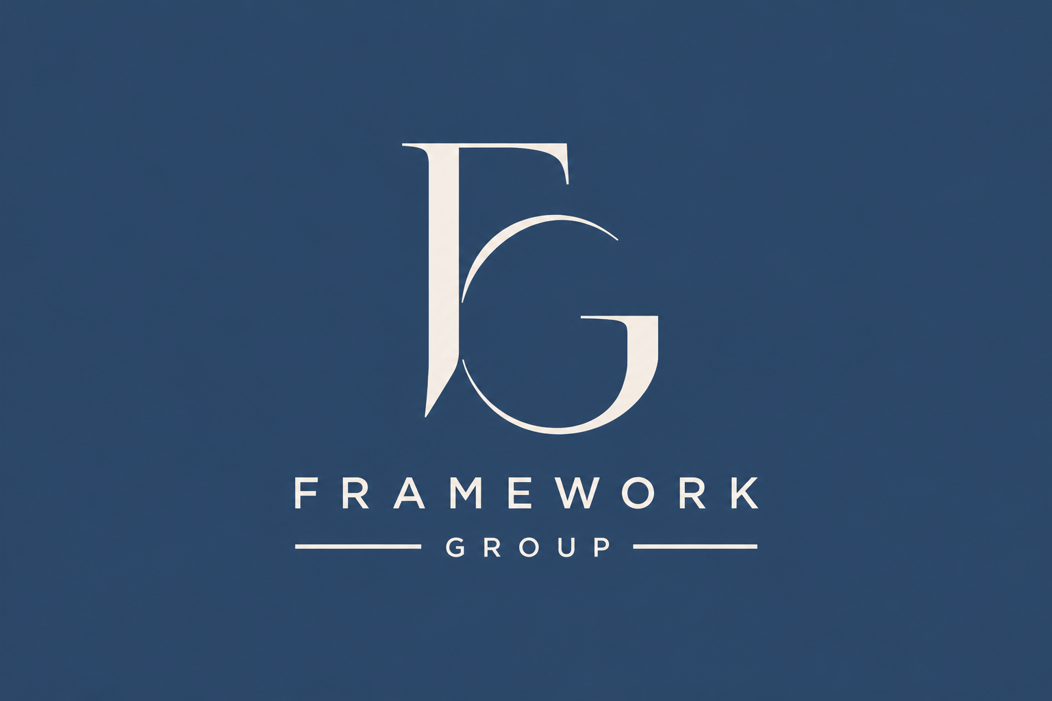 Framework Group cream monogram and wordmark on navy